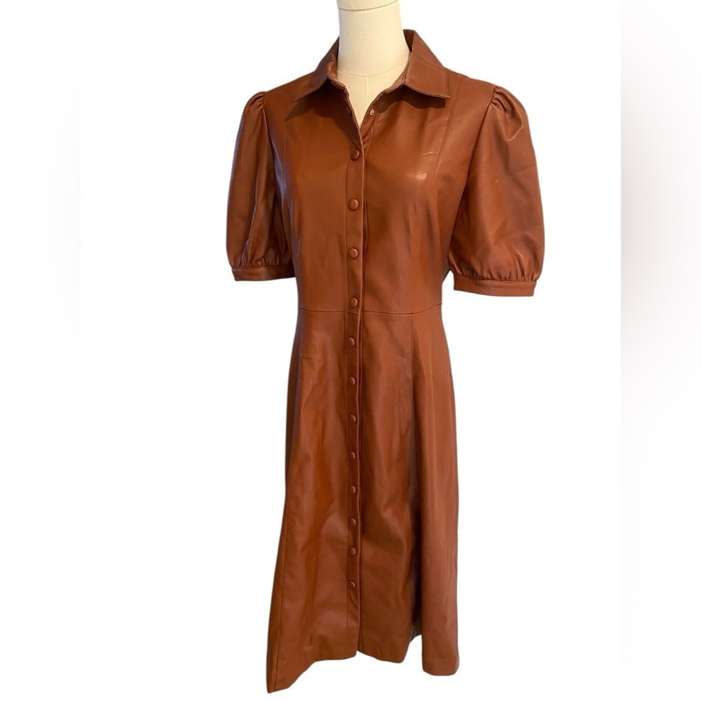 Tahari Brown Midi Dress with Puff Sleeves